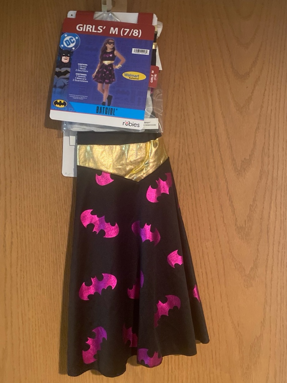 Batgirl Girls' costume with Pink Bat Motif and Gold Waistband